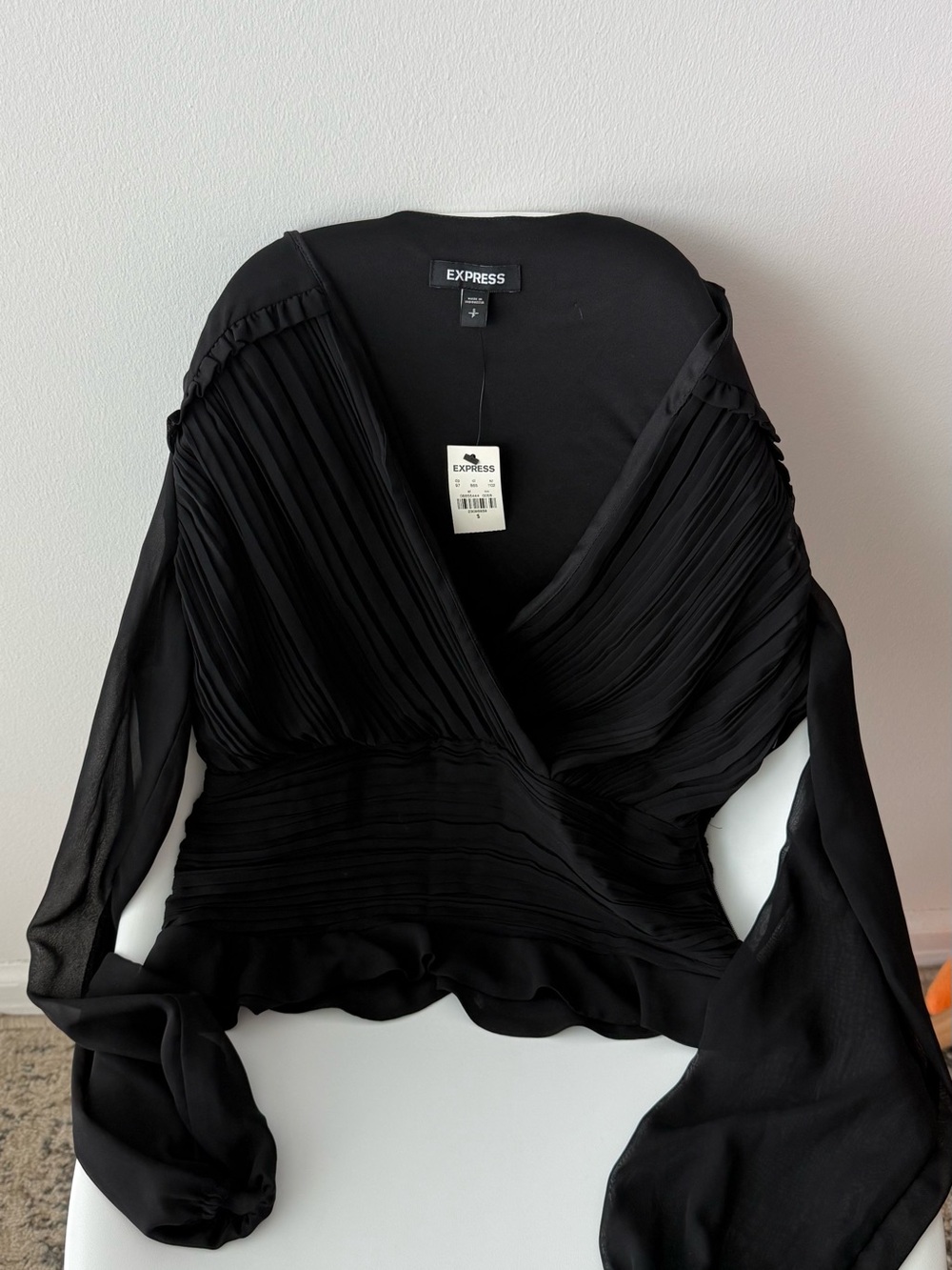 Express Black Pleated Wrap Blouse Size Small